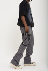 Dark Grey Strap Work Pocket Flare Leg Twill Pants