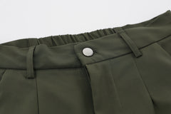 Green Pleat Wide Leg Utility Cargo Pants