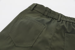 Green Pleat Wide Leg Utility Cargo Pants