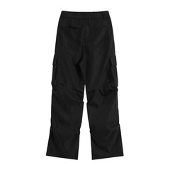 Black Pleat Wide Leg Utility Cargo Pants