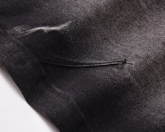 Black Brush Worn In Wash Pinch Wide Leg Denim