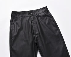 Black Wide Flare Leg Leather Pants