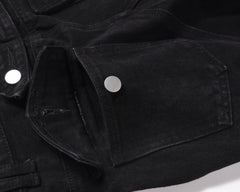 Black Multi-Seam Zip Pocket Button Flap Flare Leg Denim