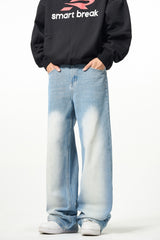 Light Blue Faded Worn In Wash Baggy Wide Leg Denim