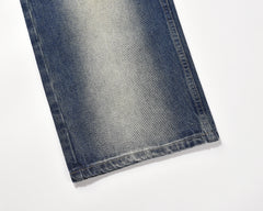 Blue Faded Worn In Wash Baggy Wide Leg Denim