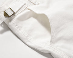 White Flap Pocket & Strap Cargo Twill Pants
