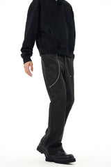 Black Waxed Side Curve Zip Double-Front Flare Leg Pants