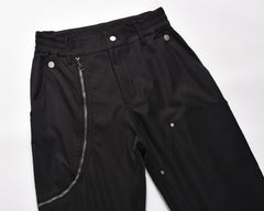 Black Waxed Side Curve Zip Double-Front Flare Leg Pants