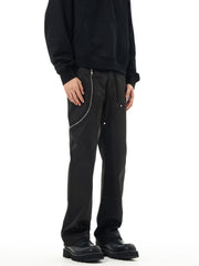 Black Waxed Side Curve Zip Double-Front Flare Leg Pants