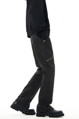 Black Waxed Side Curve Zip Double-Front Flare Leg Pants