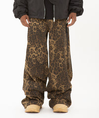 Leopard Print Twisted Drawstring Keychain Baggy Pants