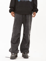 Black Vintage Wash Pleated Wide Leg Sweatpants