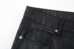 Black Waxed Front Flap Pocket Double-Front Skinny Denim