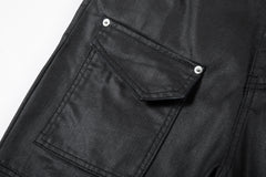 Black Waxed Front Flap Pocket Double-Front Skinny Denim