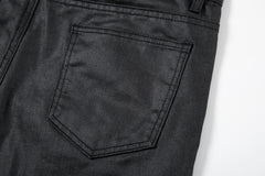 Black Waxed Front Flap Pocket Double-Front Skinny Denim