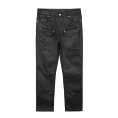 Black Waxed Front Flap Pocket Double-Front Skinny Denim