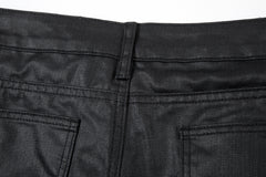 Black Waxed Front Flap Pocket Double-Front Skinny Denim