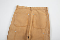 Khaki Vintage Wash Carpenter Double-Front Flare Leg Denim