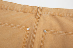 Khaki Vintage Wash Carpenter Double-Front Flare Leg Denim