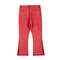 Red Vintage Wash Carpenter Double-Front Flare Leg Denim