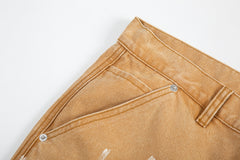 Khaki Vintage Wash Carpenter Double-Front Flare Leg Denim