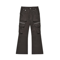 Brown Multi-Layer Zip Cargo Skater Flare Leg Pants
