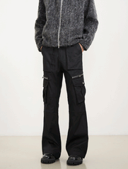Black Multi-Layer Zip Cargo Skater Flare Leg Pants
