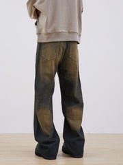 Indigo & Brown Stonewash Baggy Wide Leg Denim