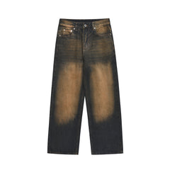 Indigo & Brown Stonewash Baggy Wide Leg Denim