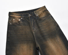 Indigo & Brown Stonewash Baggy Wide Leg Denim