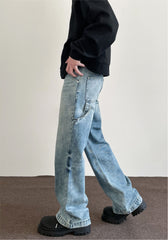 Light Blue Worn In Wash Pinch Carpenter Baggy Wide Leg Denim