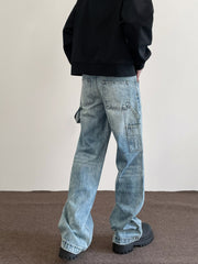 Light Blue Worn In Wash Pinch Carpenter Baggy Wide Leg Denim