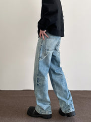 Light Blue Worn In Wash Pinch Carpenter Baggy Wide Leg Denim