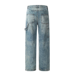 Light Blue Worn In Wash Pinch Carpenter Baggy Wide Leg Denim