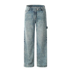 Light Blue Worn In Wash Pinch Carpenter Baggy Wide Leg Denim