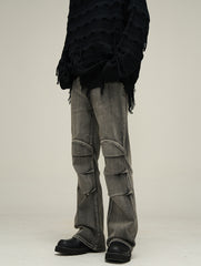 Grey River Wash 3D Knee Patch Flare Leg Denim