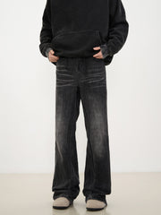 Black Worn In Wash 3D Dart Loose Fit Wide Leg Denim