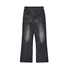 Black Worn In Wash 3D Dart Loose Fit Wide Leg Denim