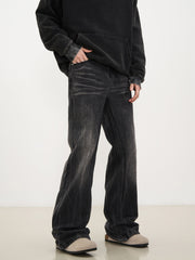 Black Worn In Wash 3D Dart Loose Fit Wide Leg Denim