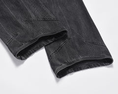 Black Worn In Wash 3D Dart Loose Fit Wide Leg Denim