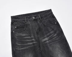 Black Worn In Wash 3D Dart Loose Fit Wide Leg Denim