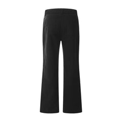 Black Double-Front Multi-Zip Flare Leg Twill Pants