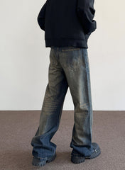 Indigo Rust Worn In Washed Wide Leg Denim