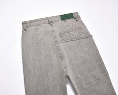 Grey Overlock Stitch Stacked Flare Leg Denim