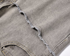 Grey Overlock Stitch Stacked Flare Leg Denim