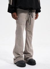 Grey Overlock Stitch Stacked Flare Leg Denim