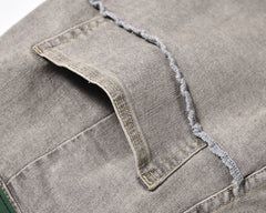 Grey Overlock Stitch Stacked Flare Leg Denim