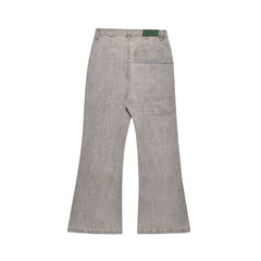 Grey Overlock Stitch Stacked Flare Leg Denim