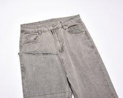 Grey Overlock Stitch Stacked Flare Leg Denim