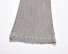 Grey Overlock Stitch Stacked Flare Leg Denim